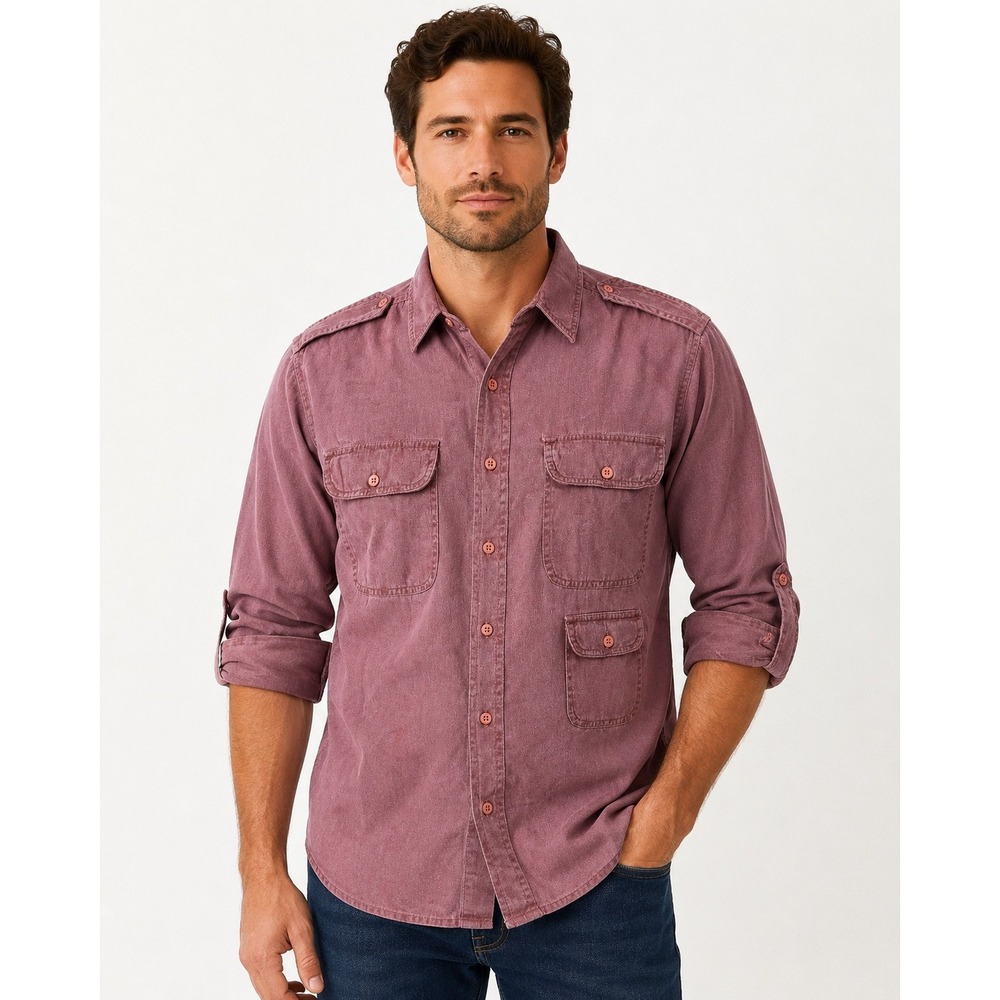 NWT Revenge Shirtmakers Men's Large Mauve Cotton Safari Utility‎ Shirt